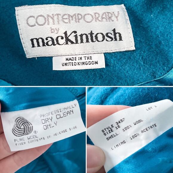 Vintage 100% Wool Vibrant Teal Blue Double Breasted Pea Coat Plus Size 16 - Picture 7 of 8